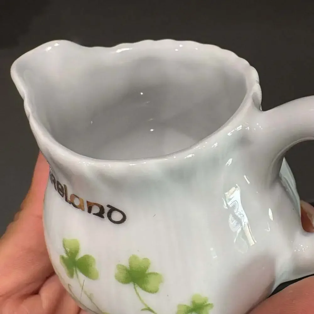 Vintage Ireland Shamrock Pattern Porcelain Creamer and Sugar Bowl Set